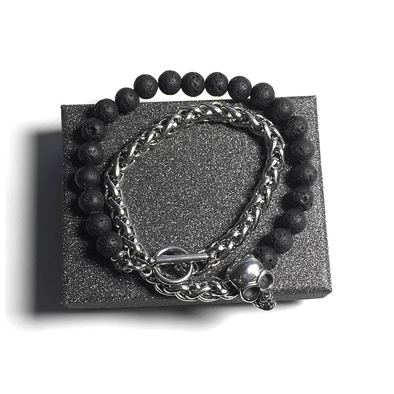 Skull Lava Stone Bracelet